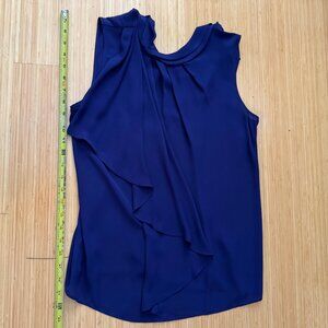 Ann Taylor Factory Sleeveless Chiffon Royal Blue Work Top Gathered Neck Small